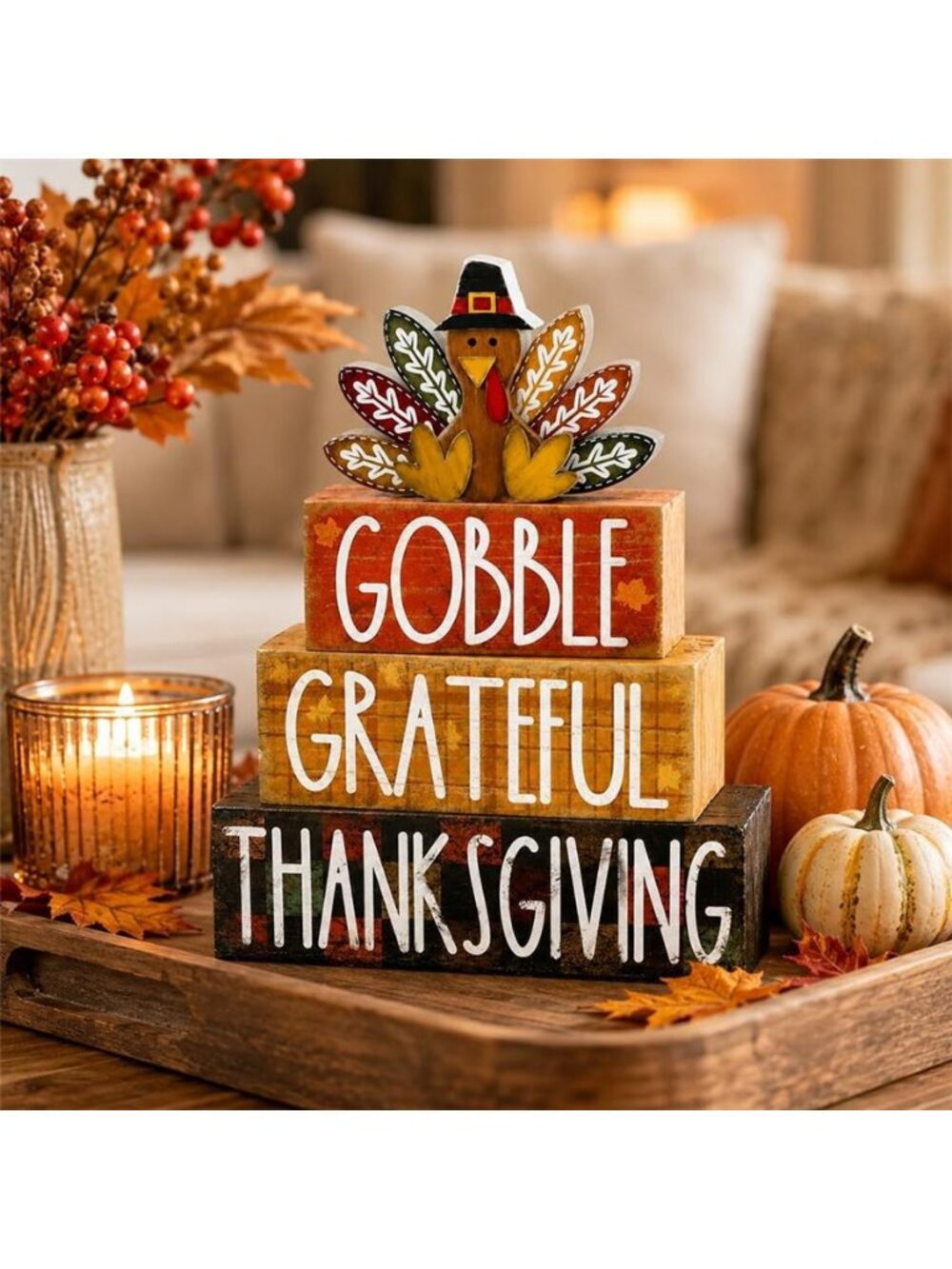 4Pcs Fall Table Decoration Thanksgiving Wooden Turkey Sign - Picture 7 of 7